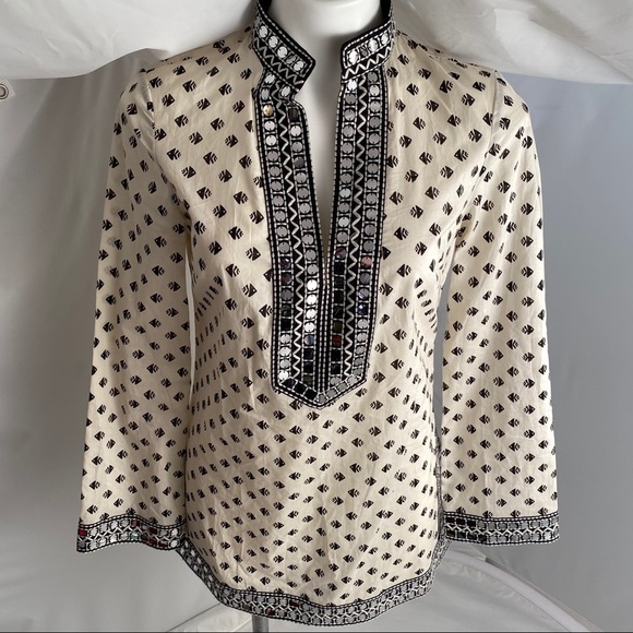 Tory Burch multicolor fish print tunic cream and black 6 - Picture 2 of 15
